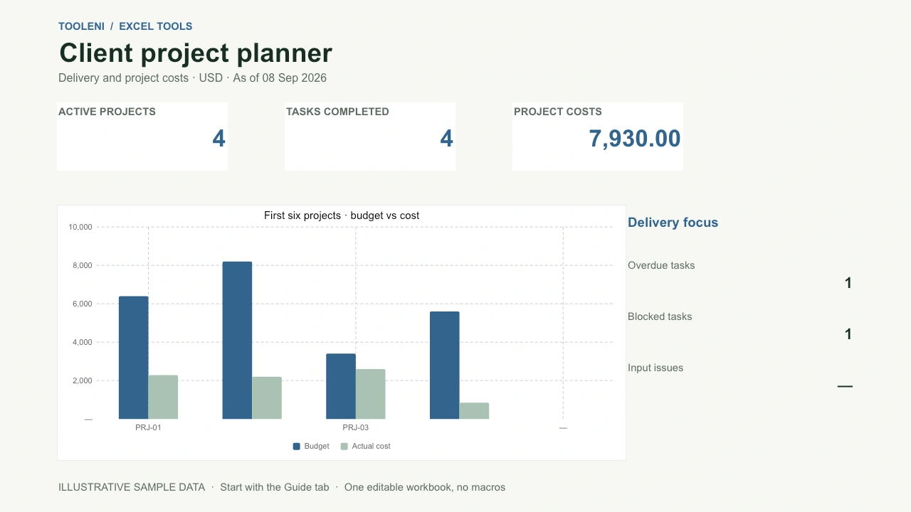 Client Project Planner — preview of the included template