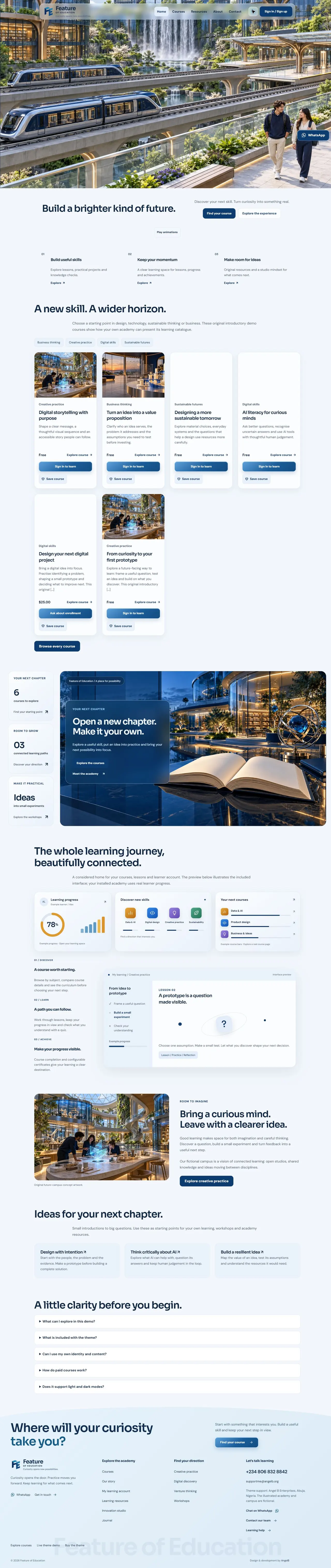 Explore the actual Feature of Education homepage, course catalogue and learning interface