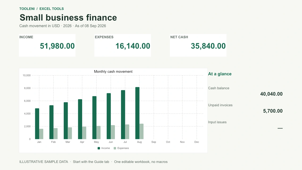 Small Business Finance Tracker — preview of the included template